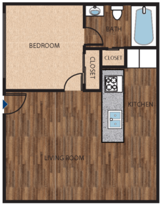 Floor plan for 1 bed, 1 bath, 495 sqft